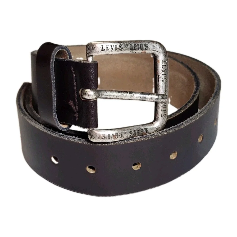 Vintage Levi's Leather Belt Brown 30 75 Made Italy Logo Buckle 1.5